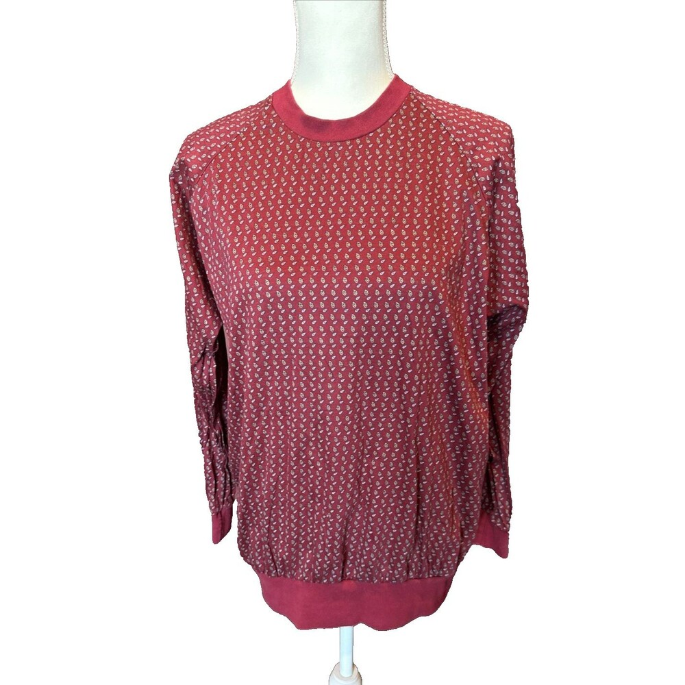 Vintage Davos Switzerland Ski Resort Top Red Mini Paisley XL Raglan Sleeve